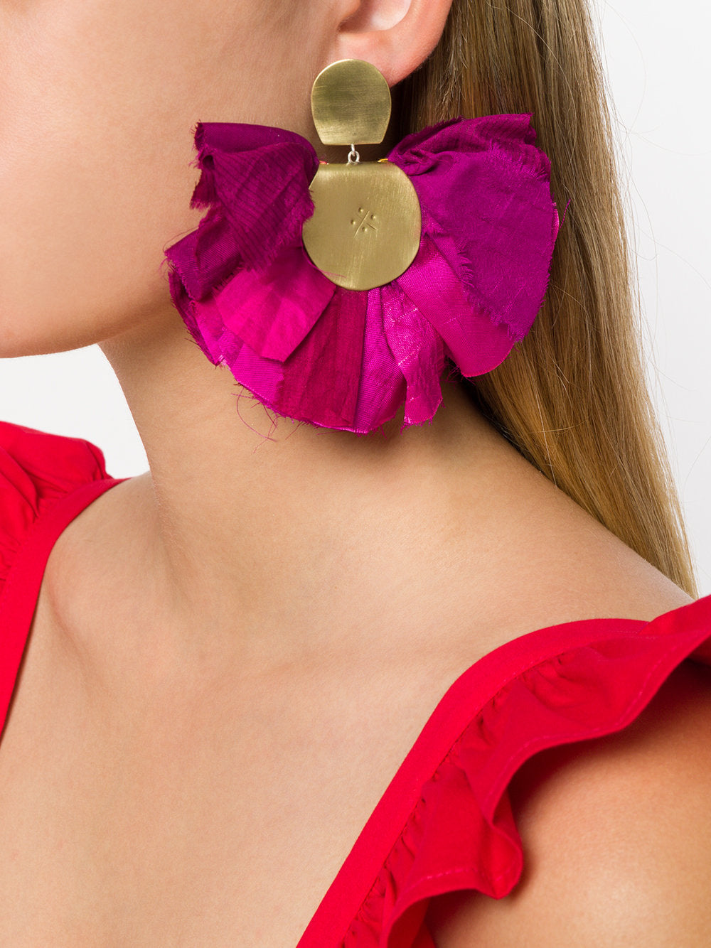 Grande Silk Fan Earrings | Fuchsia