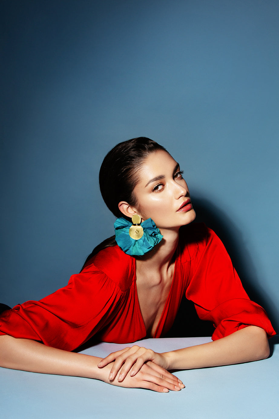 Grande Silk Fan Earrings | Deep Teal