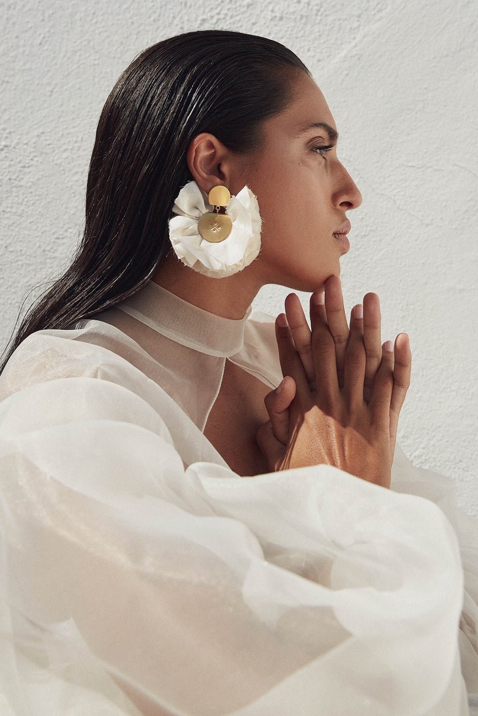 Silk Fan Earrings | White