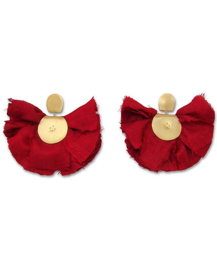 Grande Silk Fan Earrings | Red