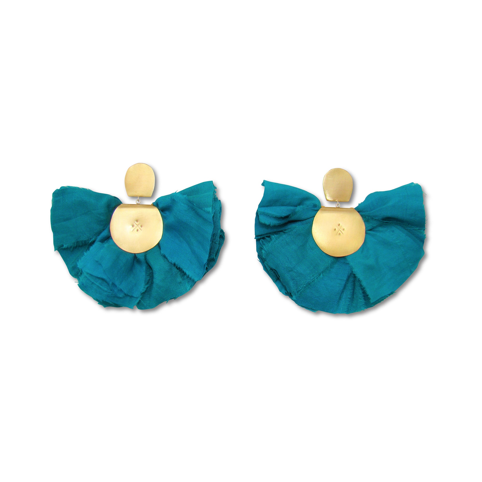 Grande Silk Fan Earrings | Deep Teal