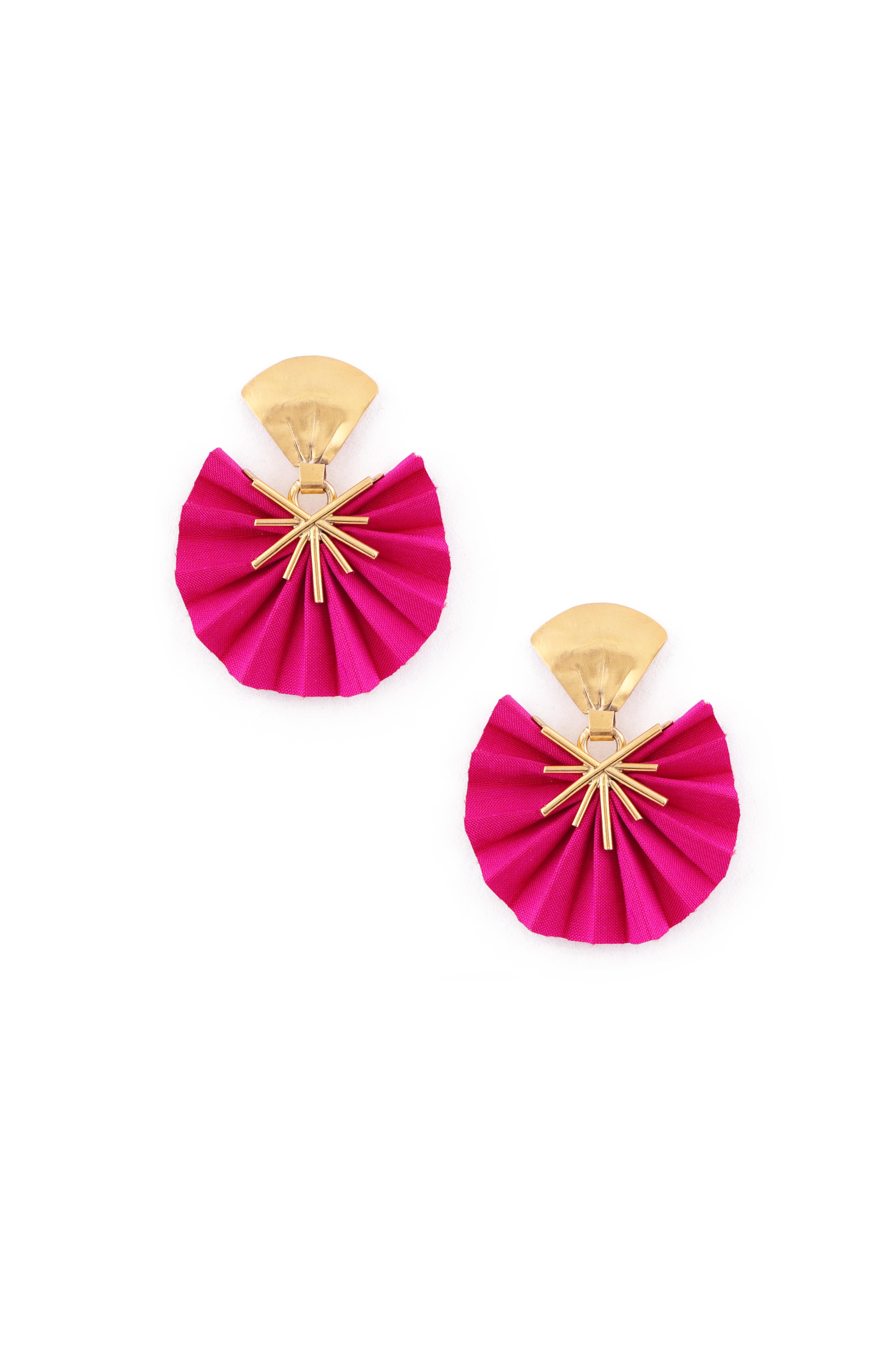 Mini Sparkle Fan Earrings | Fuchsia