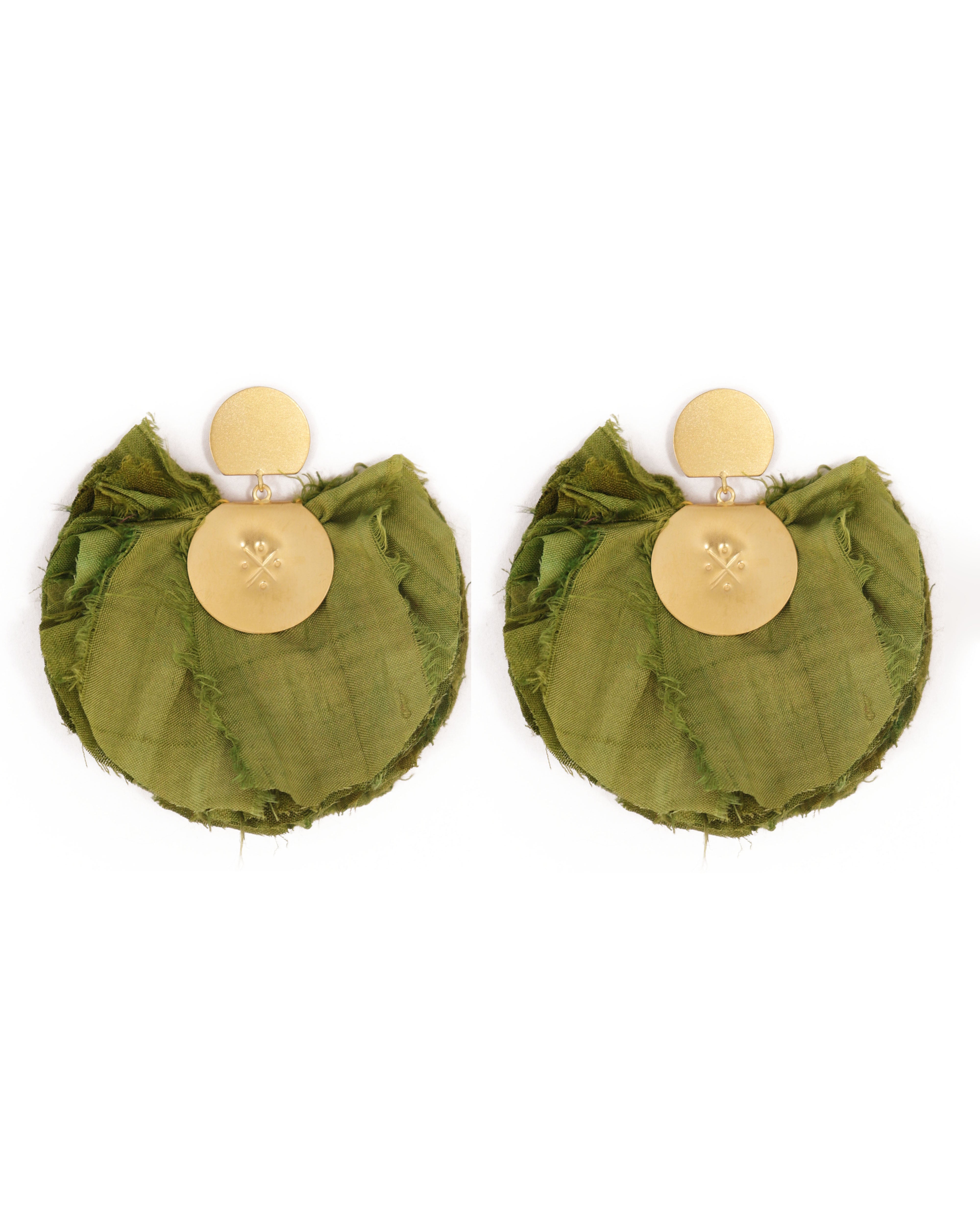 Silk Fan Earrings | Olive Green