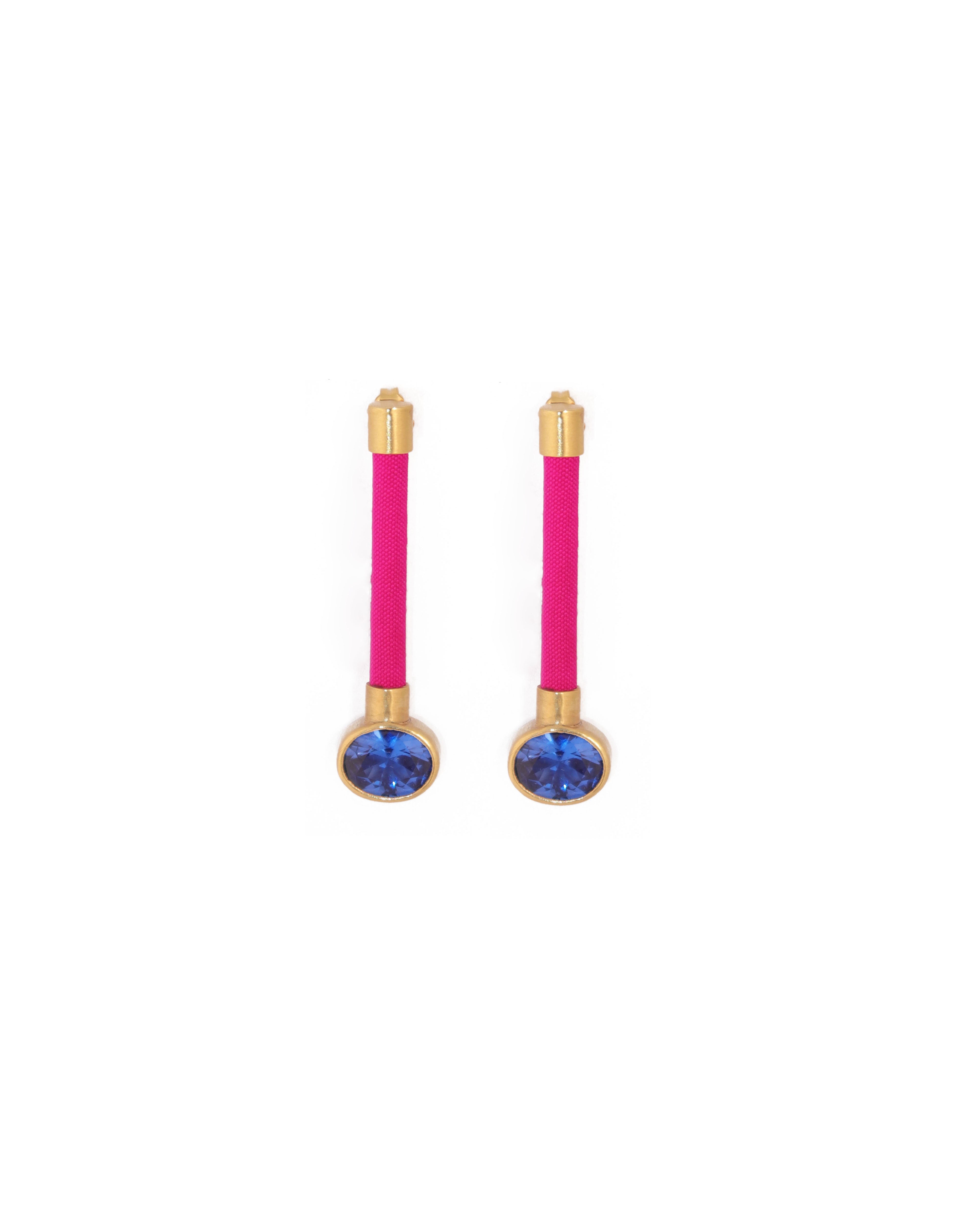 Silky Baguette Earrings | Blue & Fuchsia