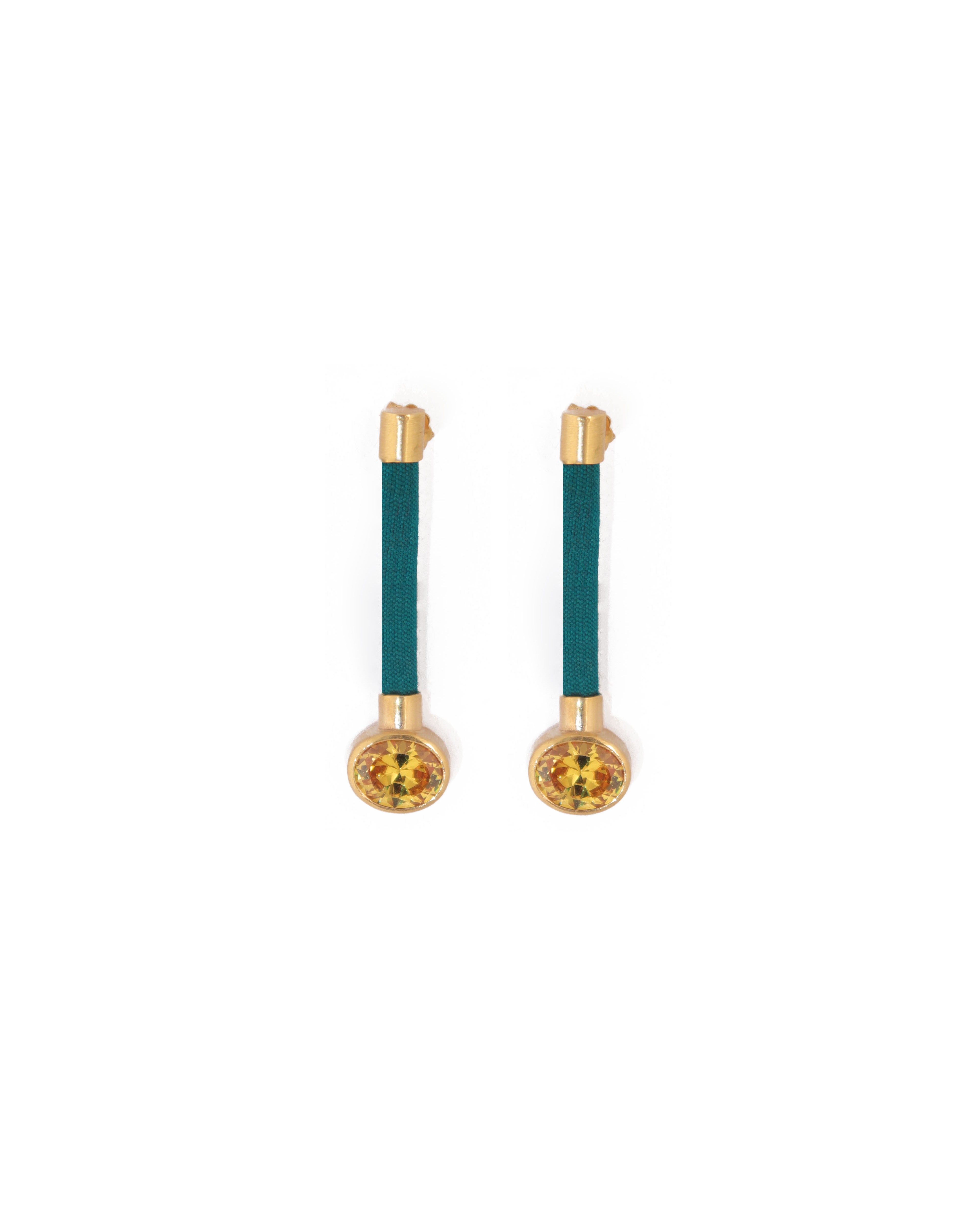 Silky Baguette Earrings | Petrol & Yellow