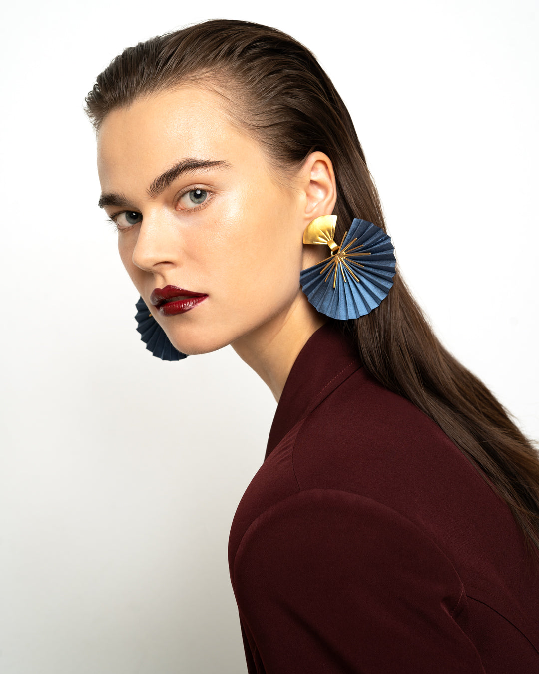 Sparkle Fan Earrings | Steel Blue