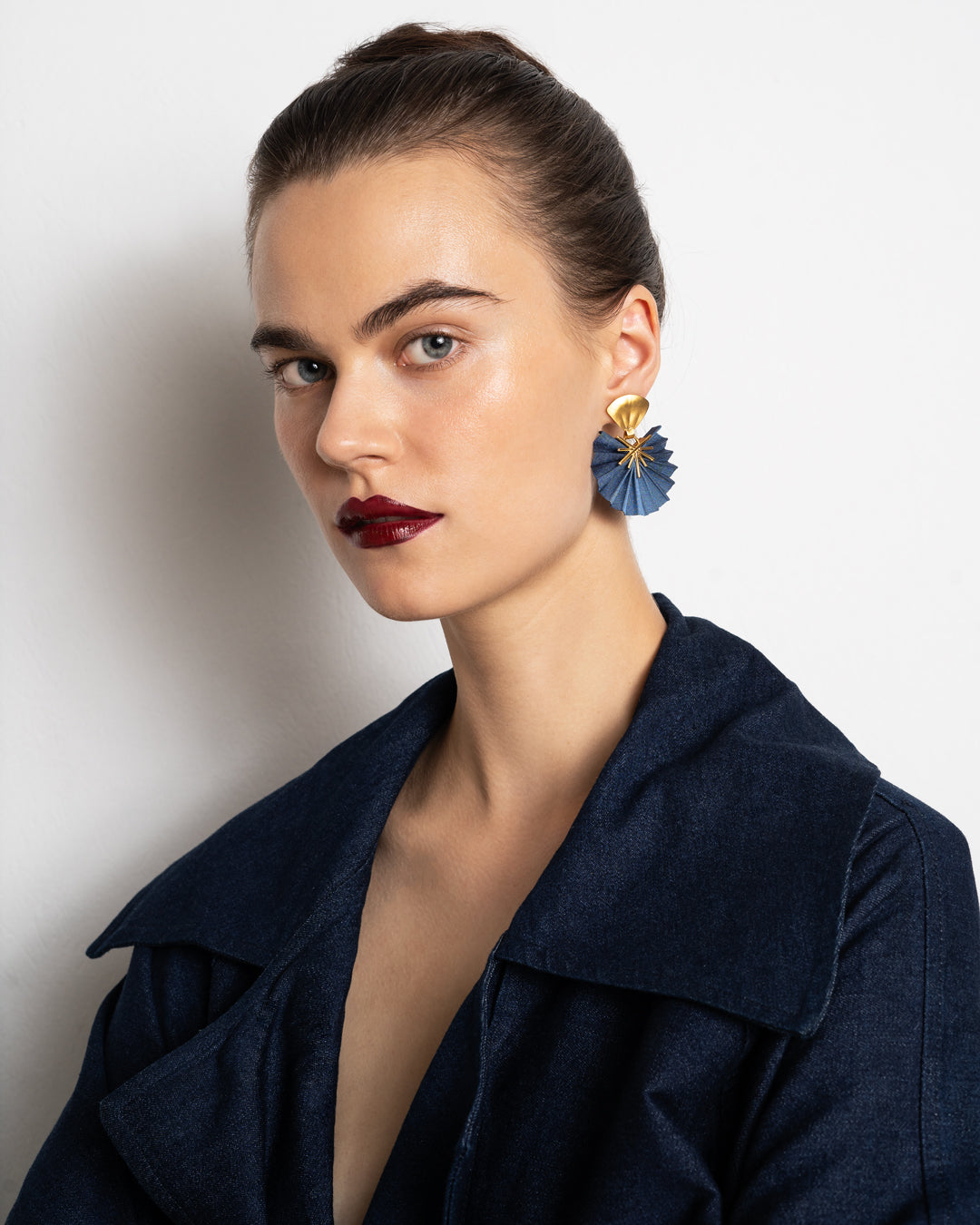 Mini Sparkle Fan Earrings | Steel Blue