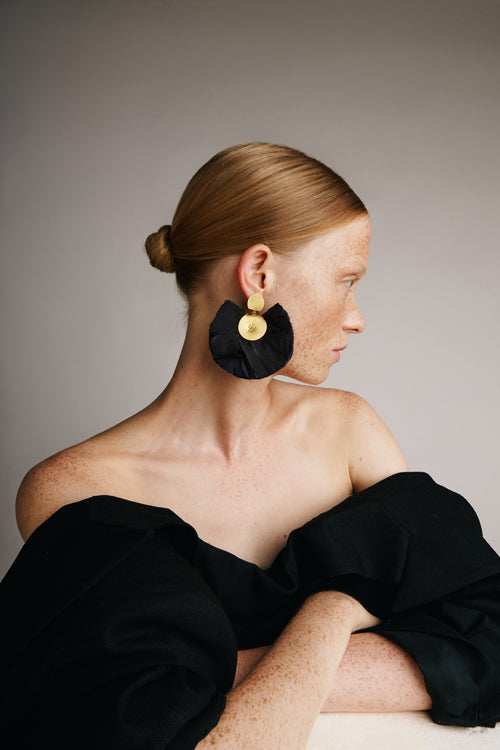 Silk Fan Earrings | Black
