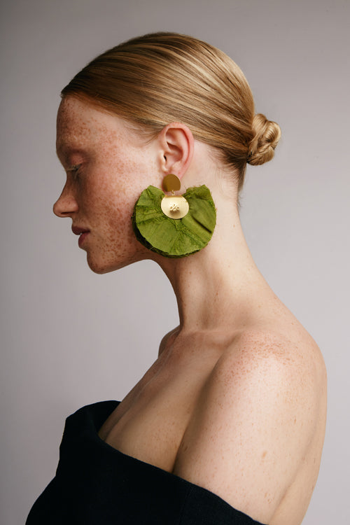 Silk Fan Earrings | Olive Green