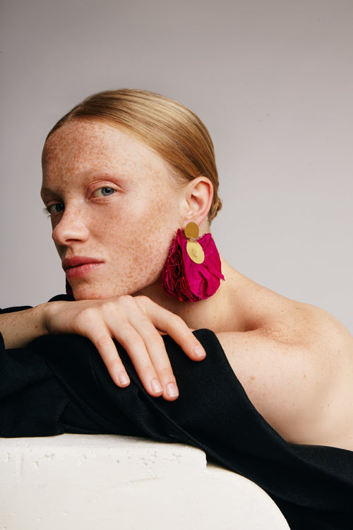 Silk Fan Earrings | Fuchsia