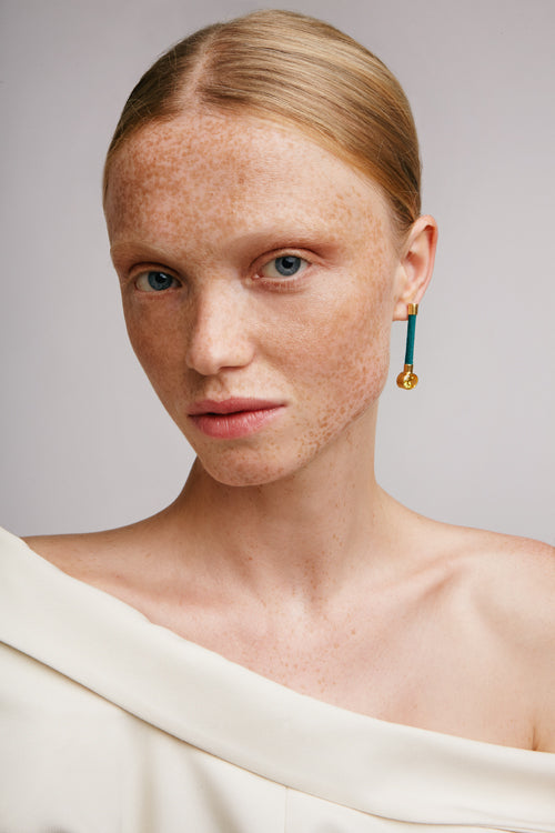 Silky Baguette Earrings | Petrol & Yellow