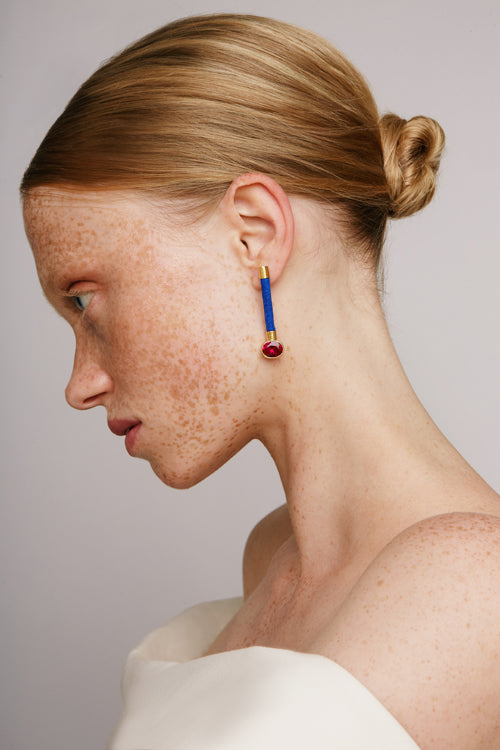 Silky Baguette Earrings | Blue & Red