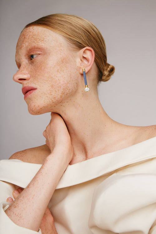 Silky Baguette Earrings | Grey & White