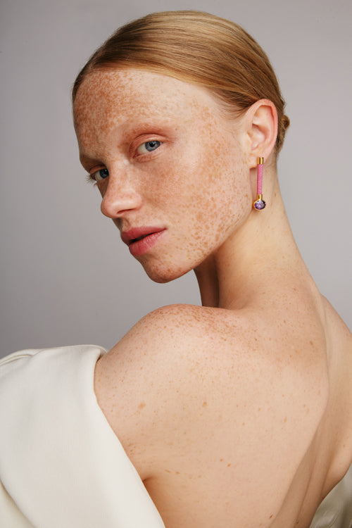 Silky Baguette Earrings | Pink & Purple